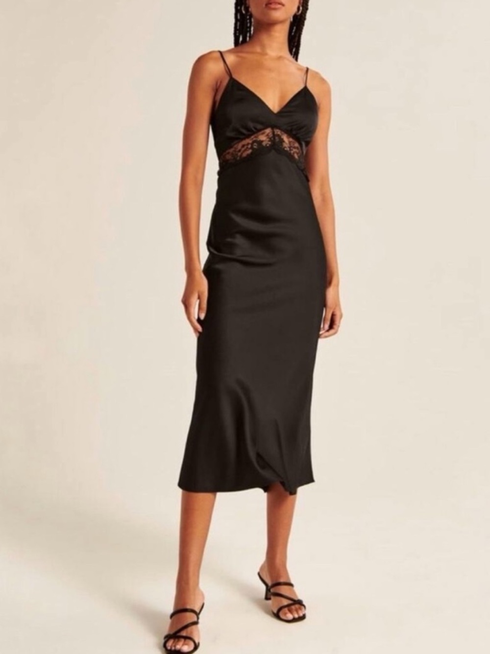 abercrombie & fitch black midi lace detail dress